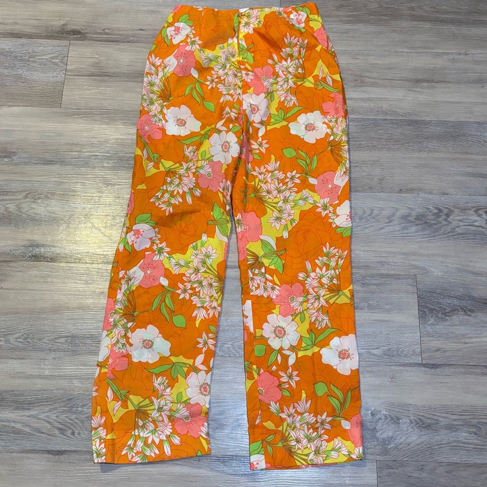 VINTAGE 1960’s Lilly Pulitzer floral mod hippie groovy hr wide leg ankle pants